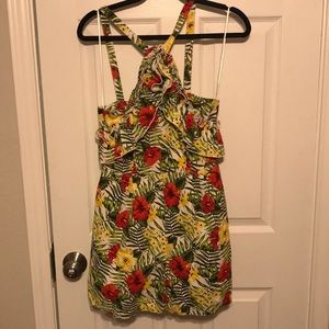 A tropical pattern romper.